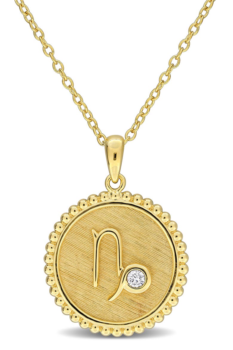 Zodiac Created White Sapphire Pendant Necklace, Main, color, WHITE GOLD/ CAPRICORN