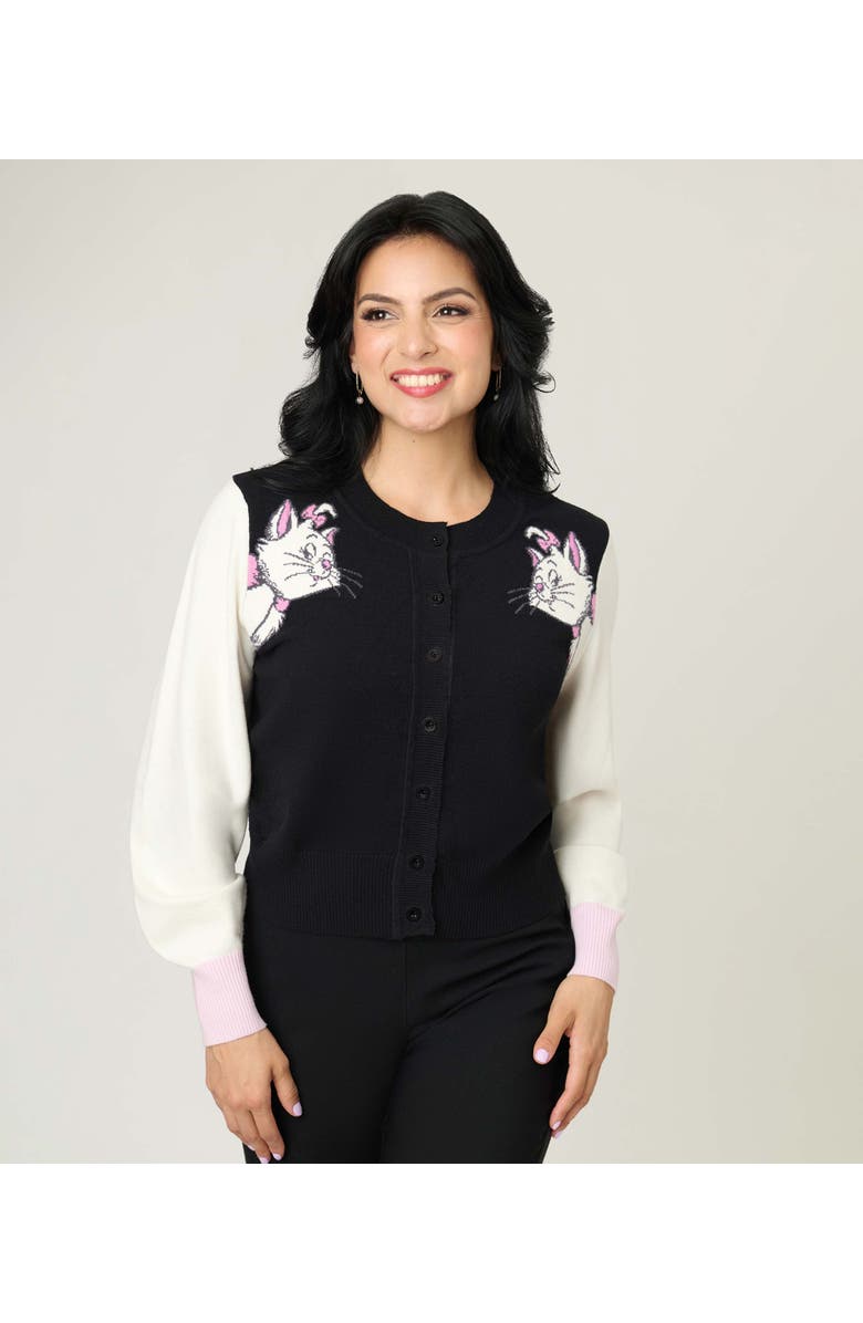 Unique Vintage 1950s Cropped Cardigan, Main, color, Black & White Cat Print