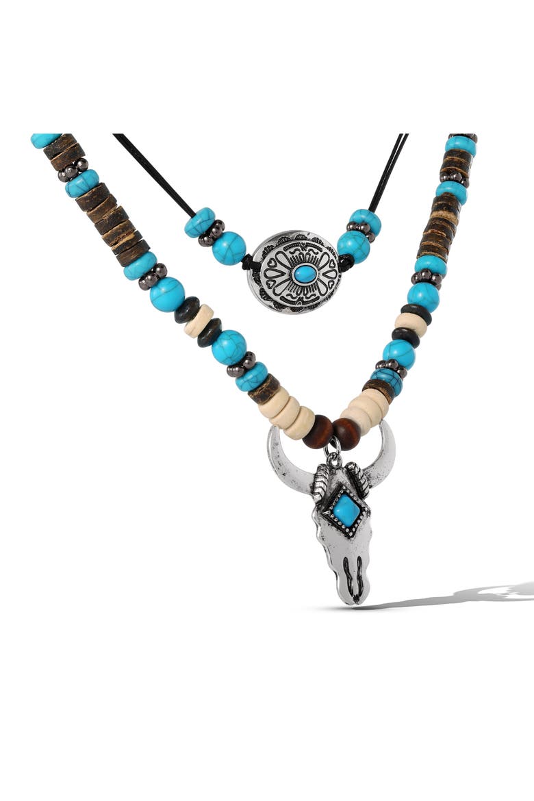 JS Jessica Simpson Beaded Layered Necklace in Turquoise and Amber Hues, Alternate, color, Multicolor