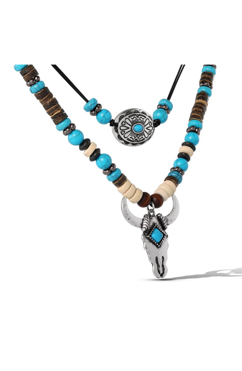Jessica Simpson Beaded Layered Necklace in Turquoise and Amber Hues, Alternate, color, Multicolor