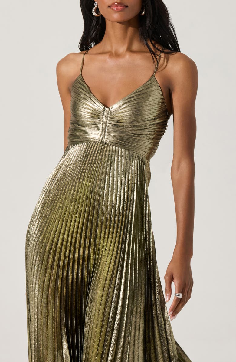 ASTR the Label Blythe Metallic Pleated Midi Dress, Alternate, color, Black Gold
