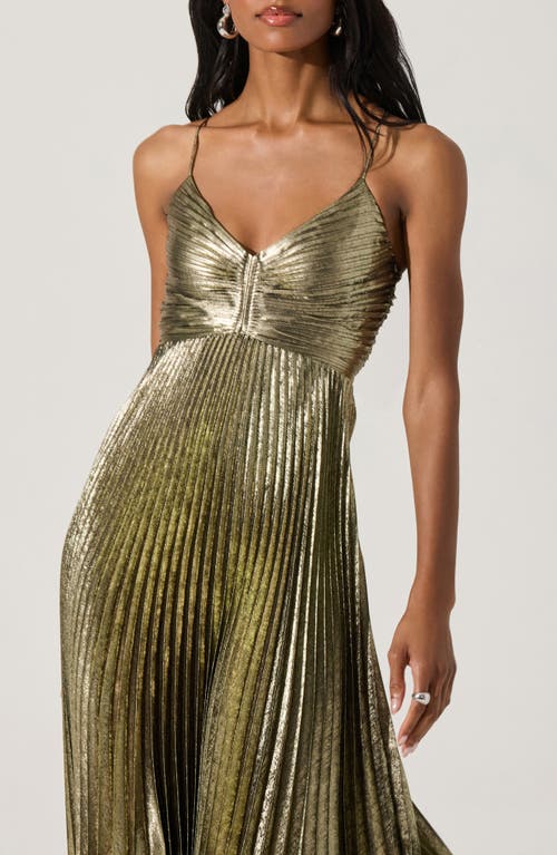 Astr The Label Blythe Metallic Pleated Midi Dress In Green
