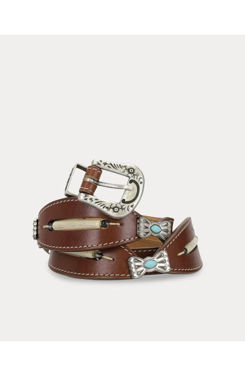 Tina Bead and Stud Oval Calfskin Belt