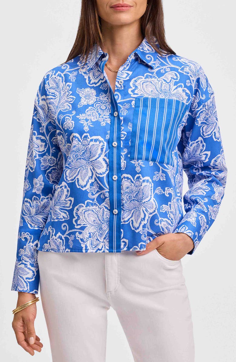 Foxcroft Marina Cotton Button-Up Shirt, Main, color, Cobalt Blue