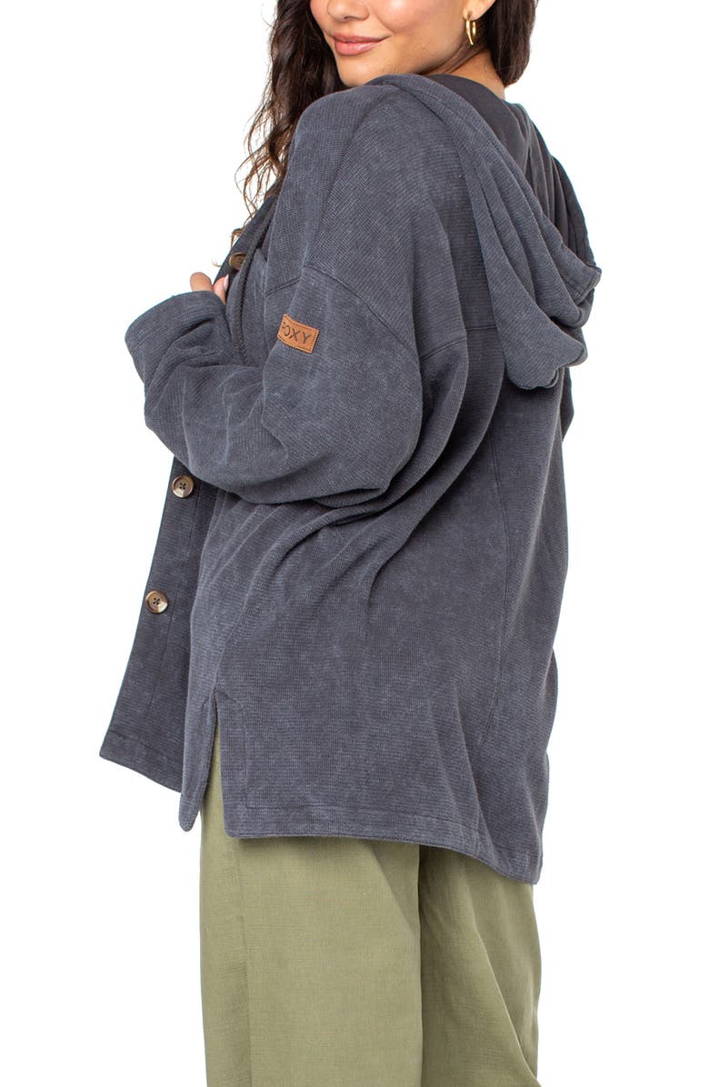 Roxy Clear Water Waffle Knit Button Front Hoodie, Alternate, color, Phantom