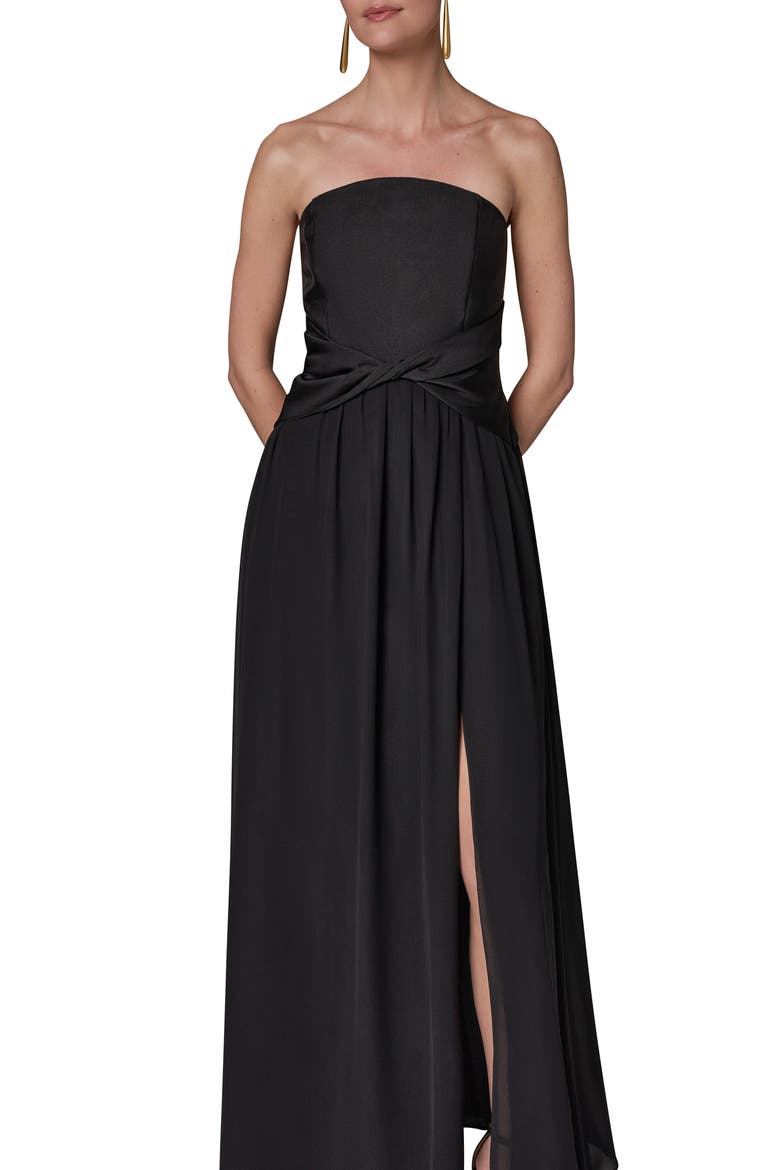 Strapless Mixed Media Gown, Alternate, color, BLACK