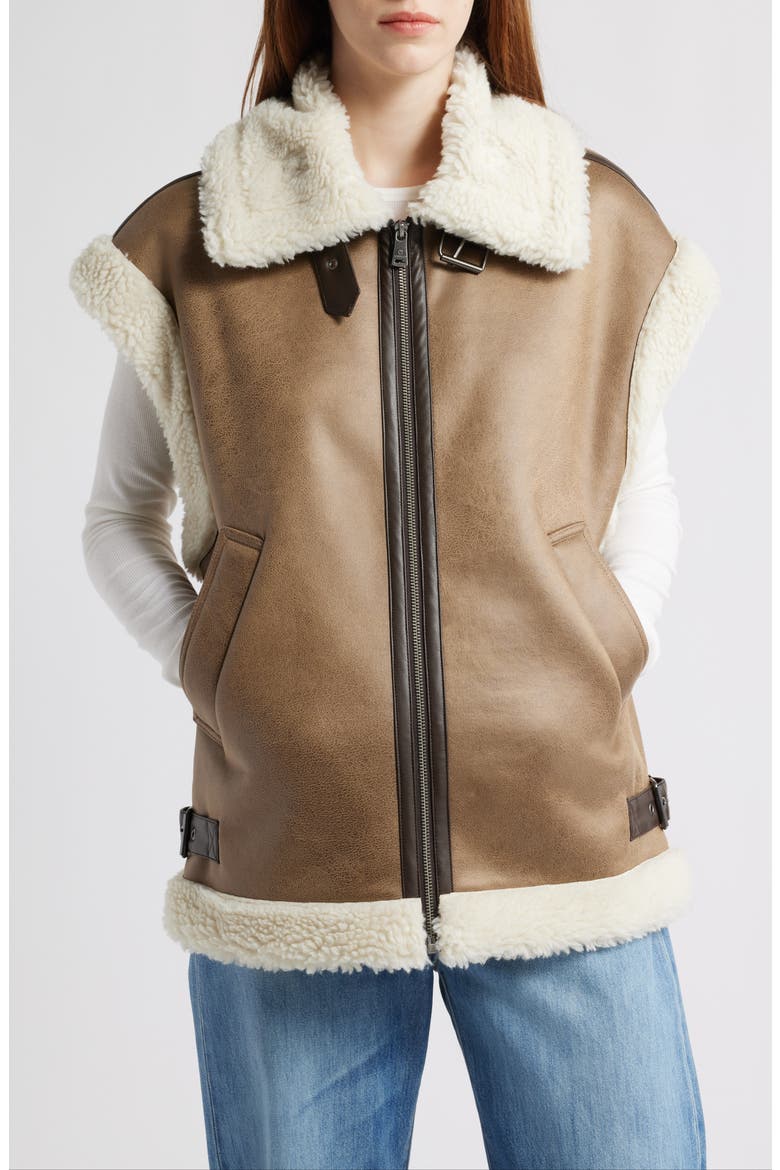 Faux Shearling Vest, Main, color, BROWN