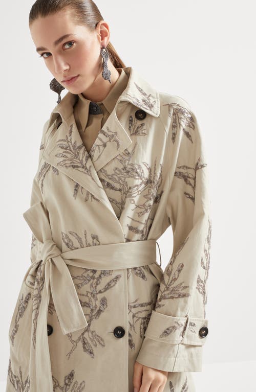Brunello Cucinelli Cotton-linen Floral Trench Coat In Beige