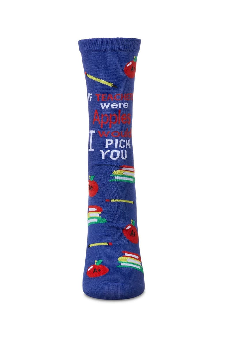 Big Kid's If Teachers Were Apples Greeting Card Crew Socks, Alternate, color, Surf the Web
