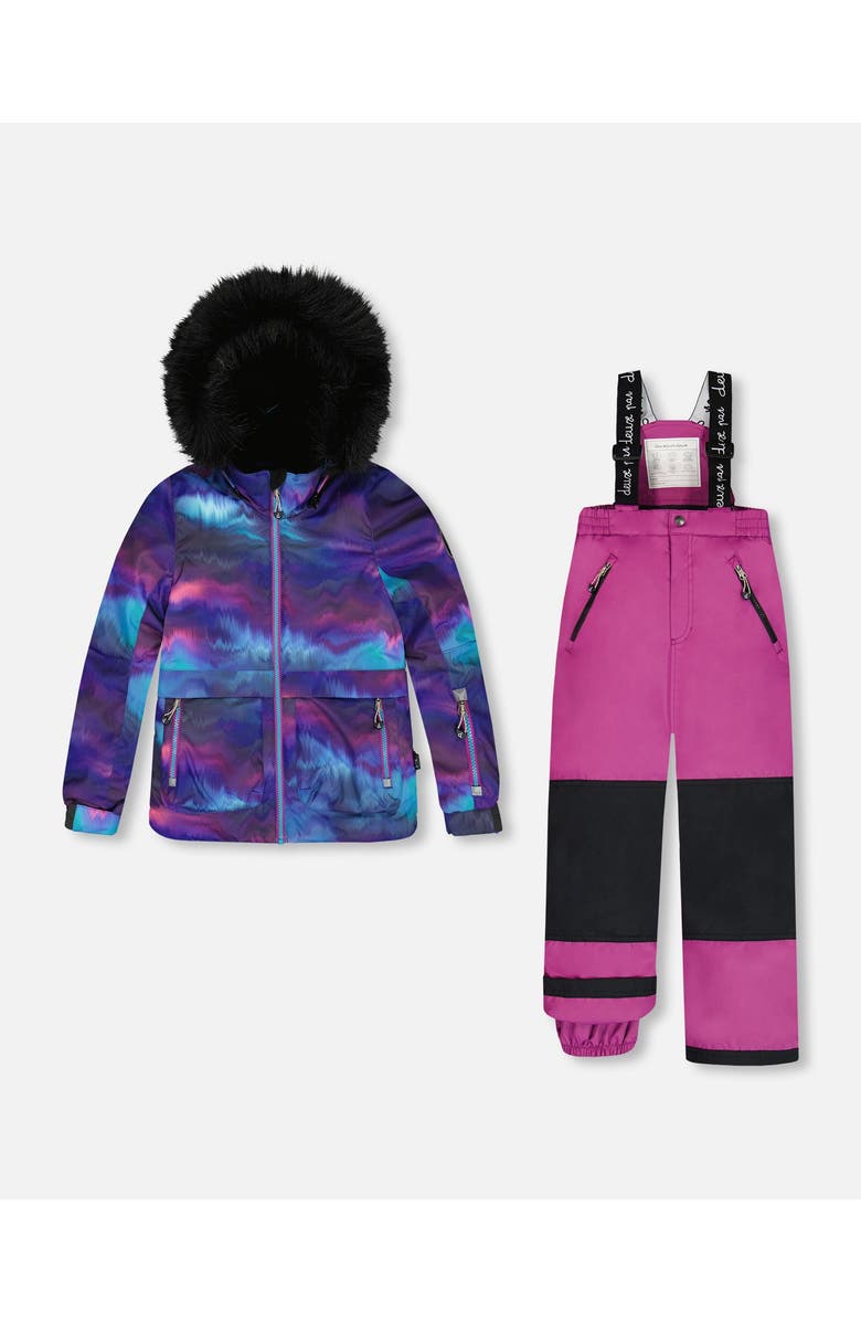 Deux par Deux Girl's Two Piece Snowsuit Printed Aurora Borealis And Purple, Main, color,