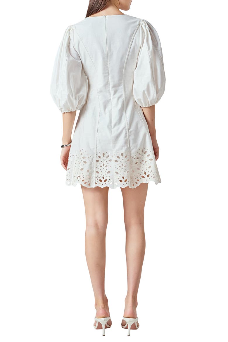 Eyelet Detail Cotton & Linen Minidress, Alternate, color, WHITE