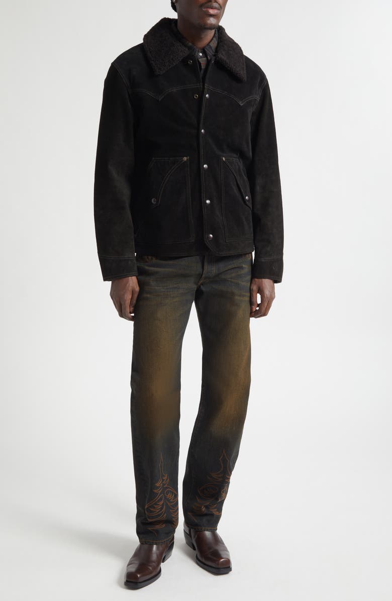 Double RL Cody Roughout Suede Jacket with Genuine Shearling Trim, Alternate, color, Vintage Black