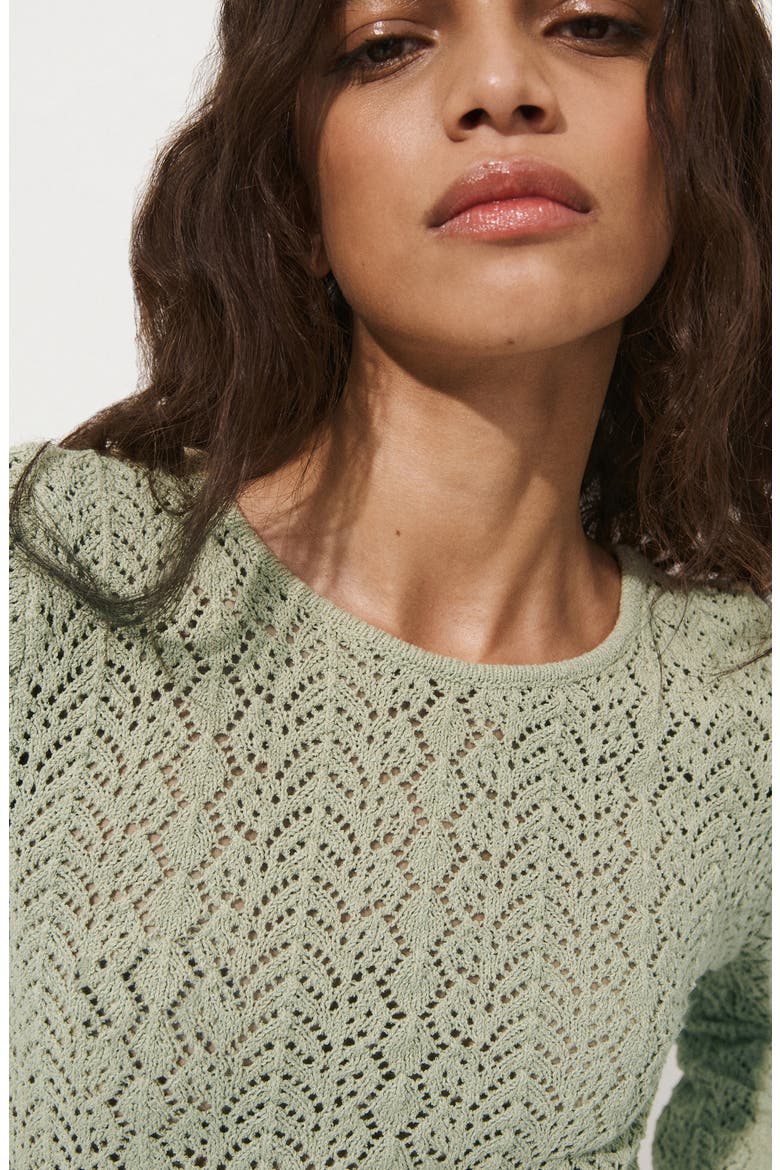 Long Sleeve Sheer Cotton Blend Pointelle Dress, Alternate, color, PASTEL GREEN