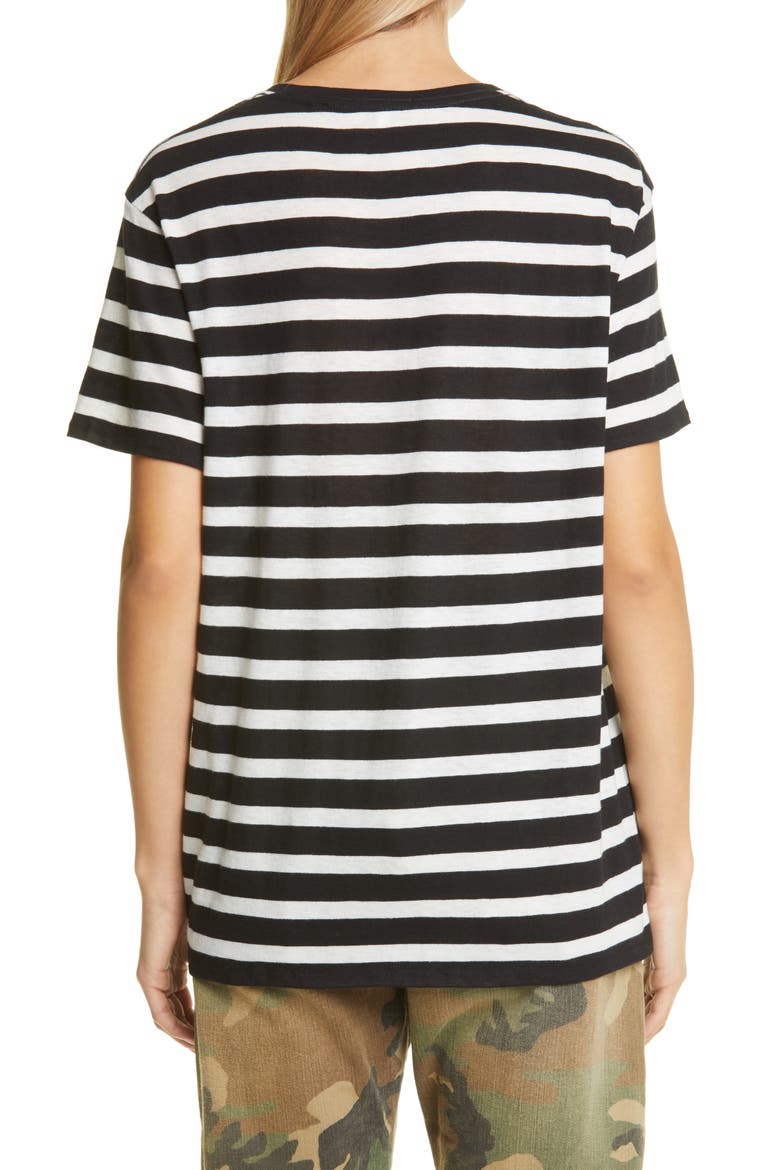 Boy Stripe Cotton & Cashmere T-Shirt, Alternate, color, BLACK W/ ECRU