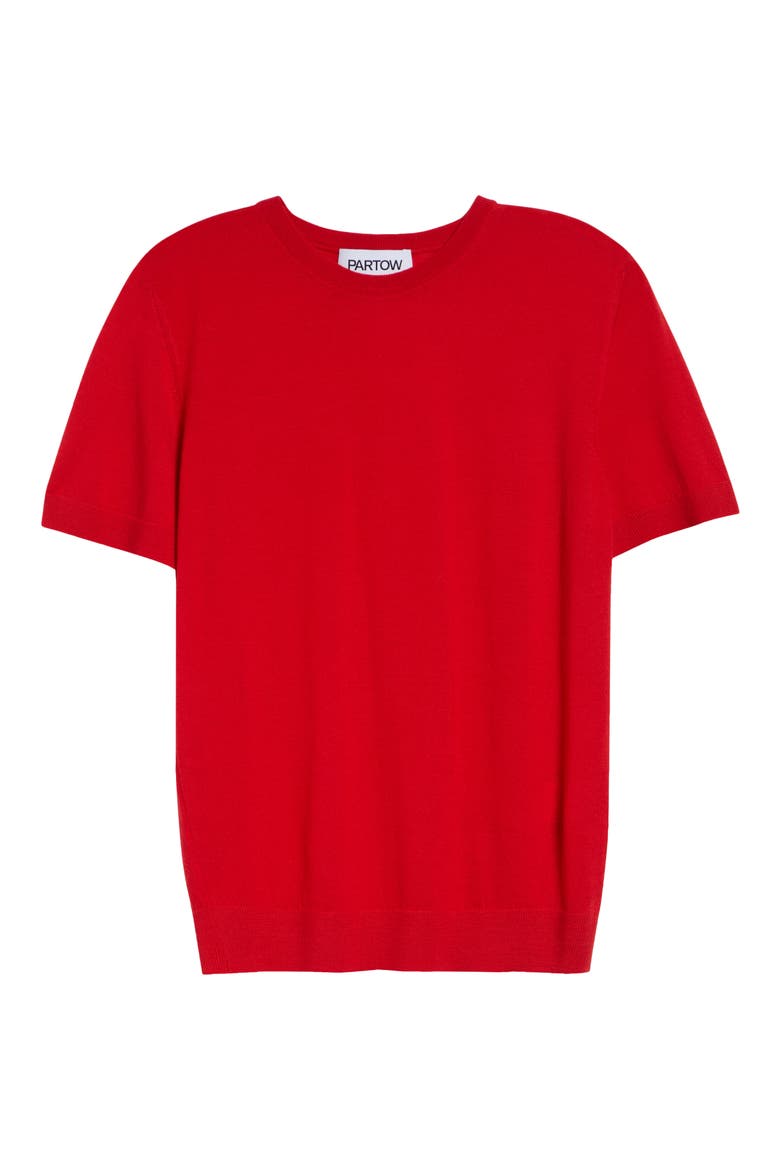 Enzo Short Sleeve Virgin Wool Sweater, Alternate, color, POPPY