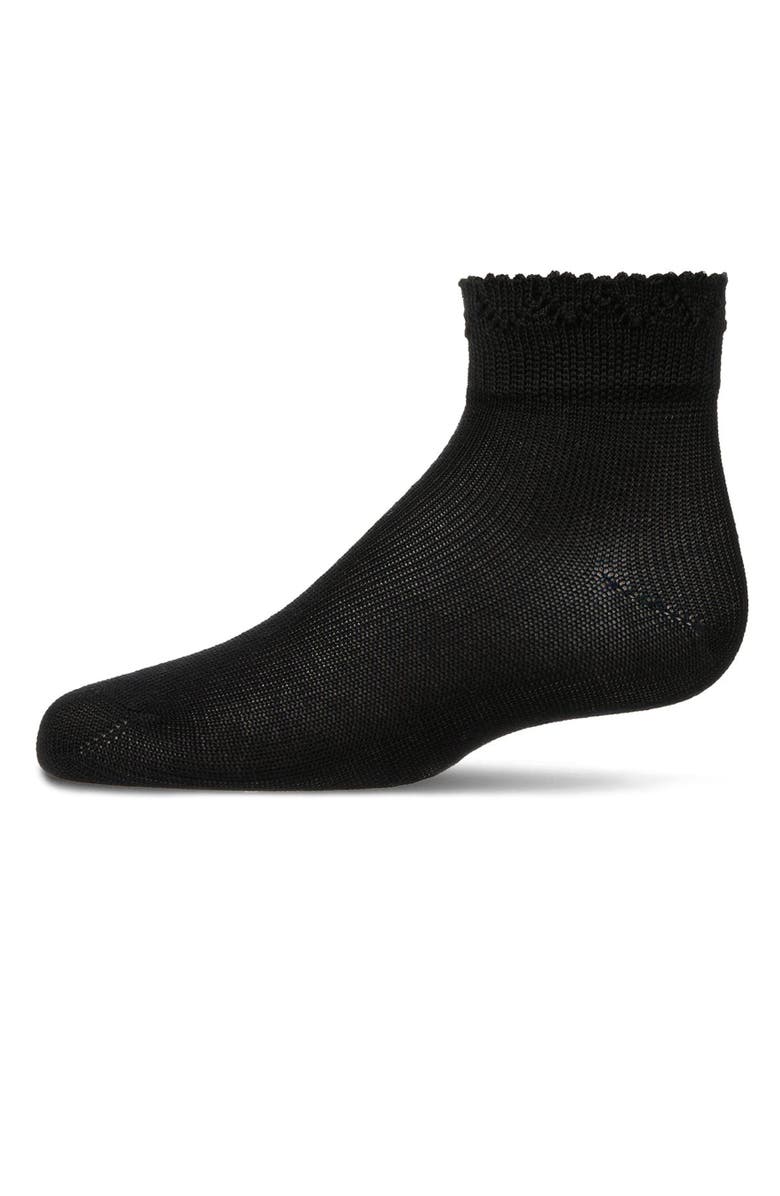 MeMoi Crochet Ruffle-Trim Cotton Blend Ankle Sock, Main, color, Black