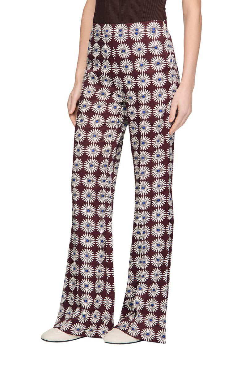 SANDRO Floral-print floaty trousers, Main, color, Marron / Bleu