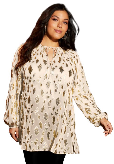 Metallic Print Blouse (Plus Available)