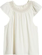 Treasure & Bond Smocked Neck Linen Blend Top