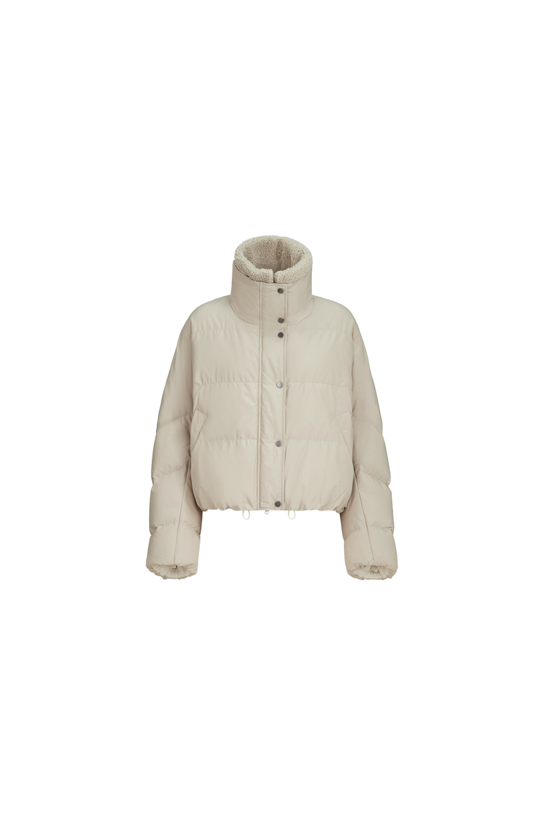 Techno cotton taffeta down jacket with detachable shearling insert and monili, Alternate, color, Sand