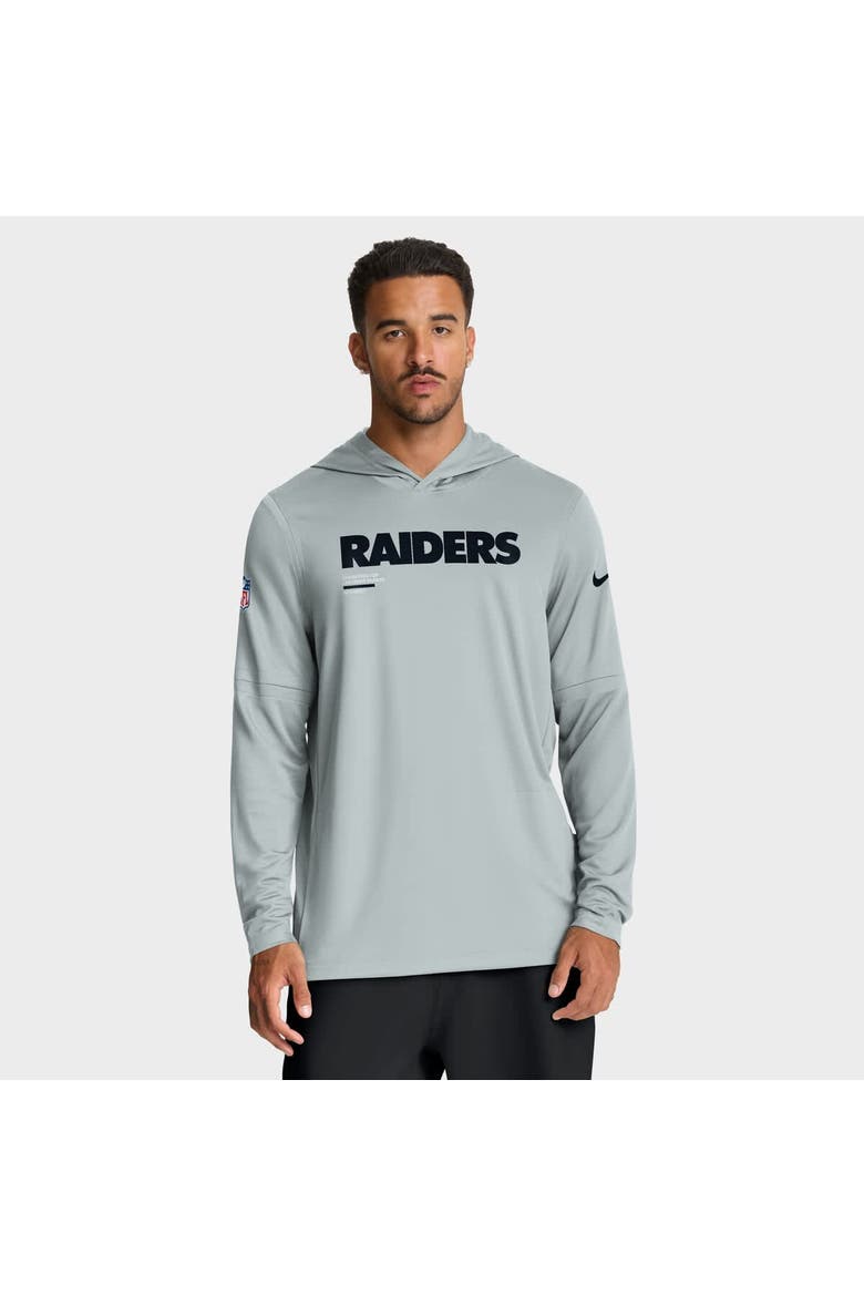 Men's Nike Silver Las Vegas Raiders Sideline Pure Fury Performance Long Sleeve Hoodie T-Shirt, Main, color, Silver