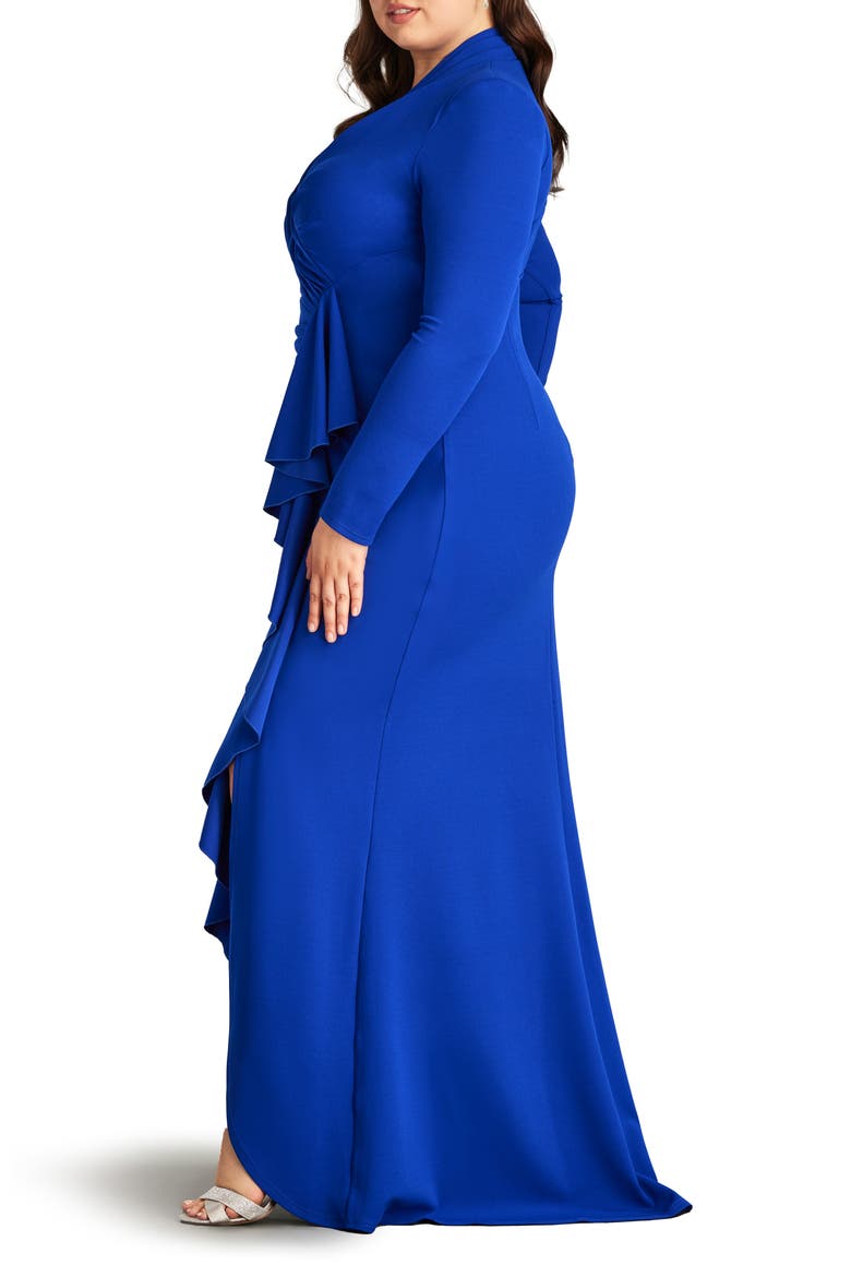 Ruched Long Sleeve Column Gown, Alternate, color, MYSTIC BLUE