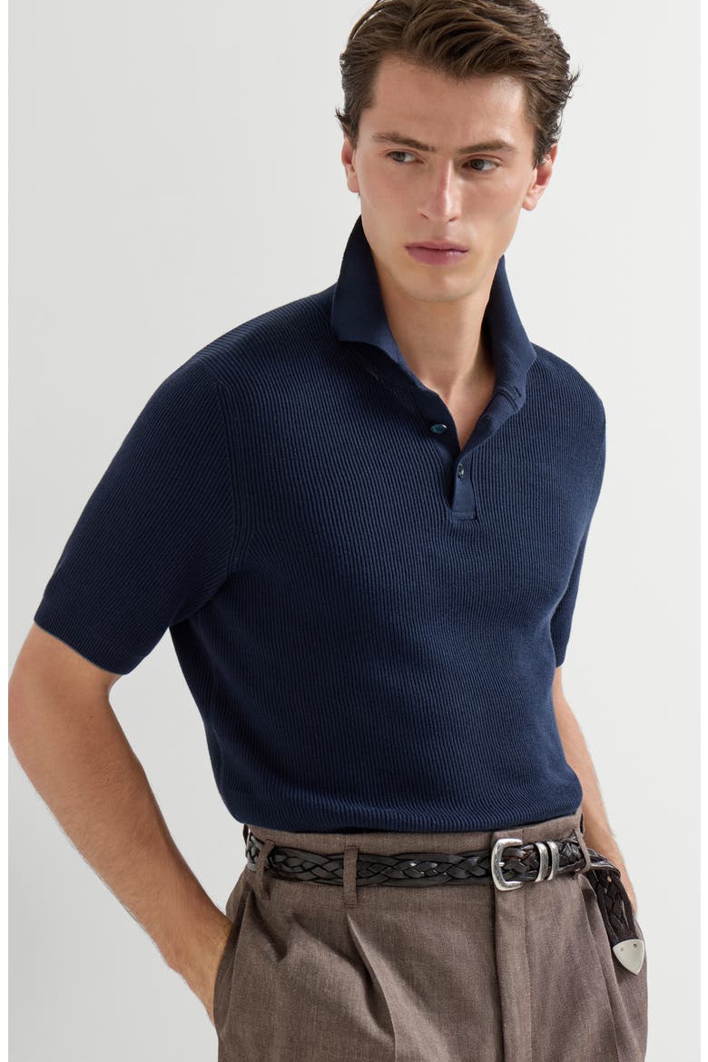 Rib knit polo, Alternate, color, Navy Blue