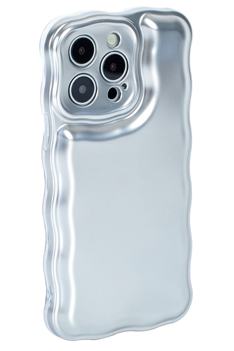 iPhone 15 ProMax Metallic Wavy Cushion Phone Case, Alternate, color, SILVER
