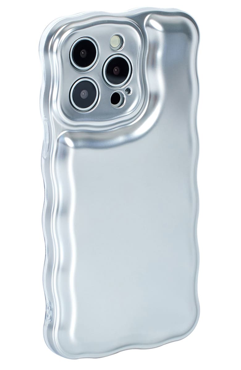 Auramma iPhone 15 ProMax Metallic Wavy Cushion Phone Case, Alternate, color, Silver
