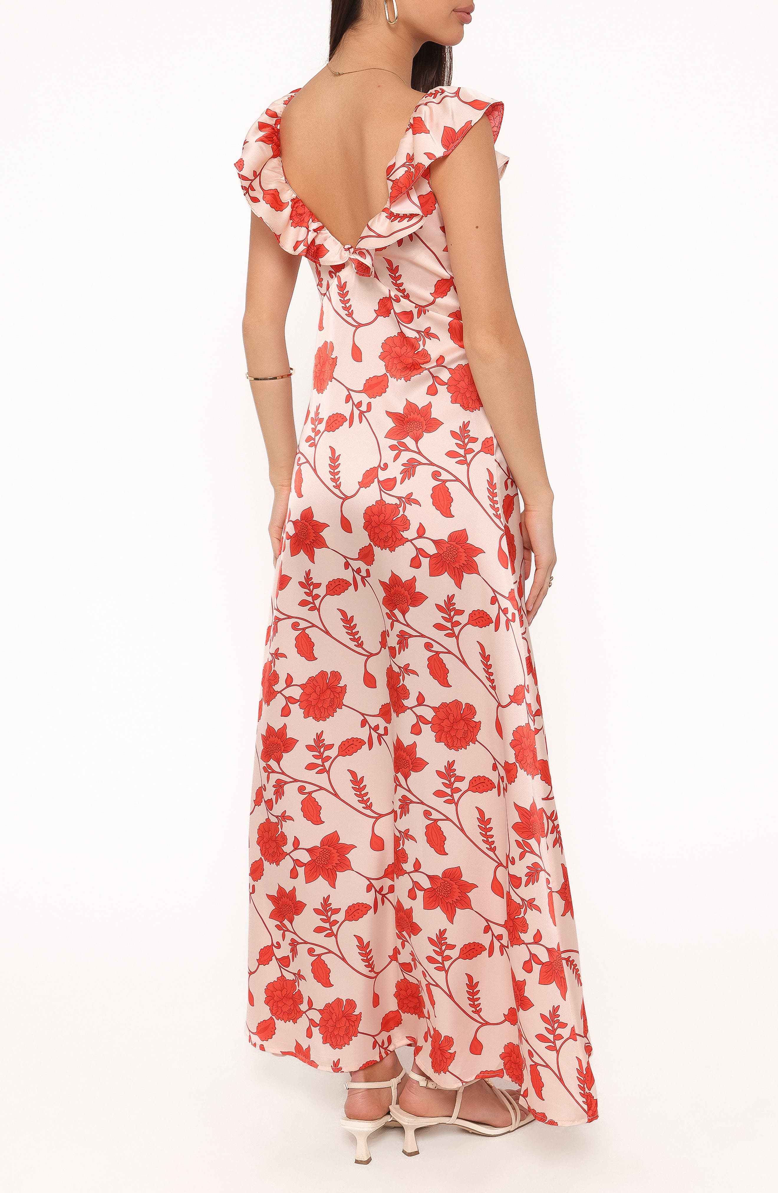 Enala Floral Ruffle Sleeve Satin Maxi Dress - image 2