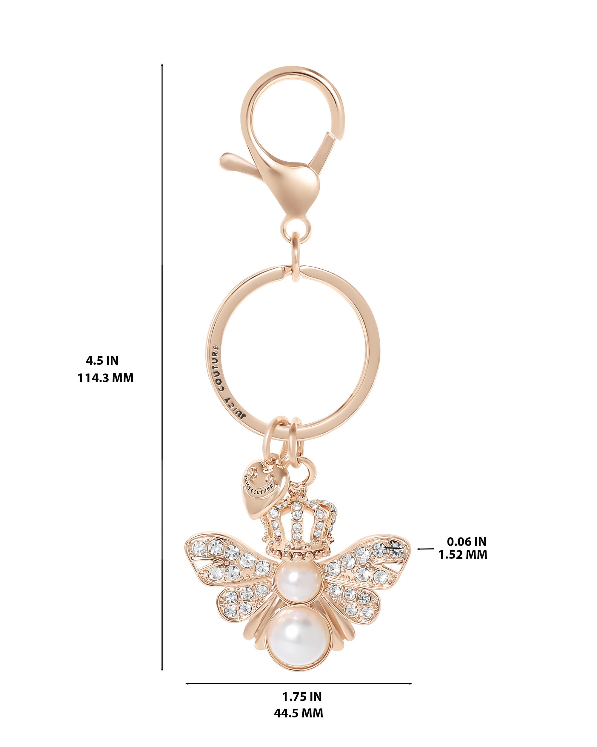 Juicy Couture Regal Bee Pearl Charm Keychain, Alternate, color, Gold
