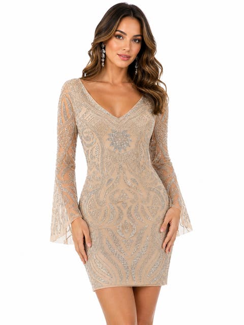 Bell Sleeves V Neck Cocktail Dress