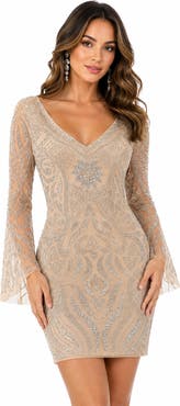 LARA New York Bell Sleeves V Neck Cocktail Dress
