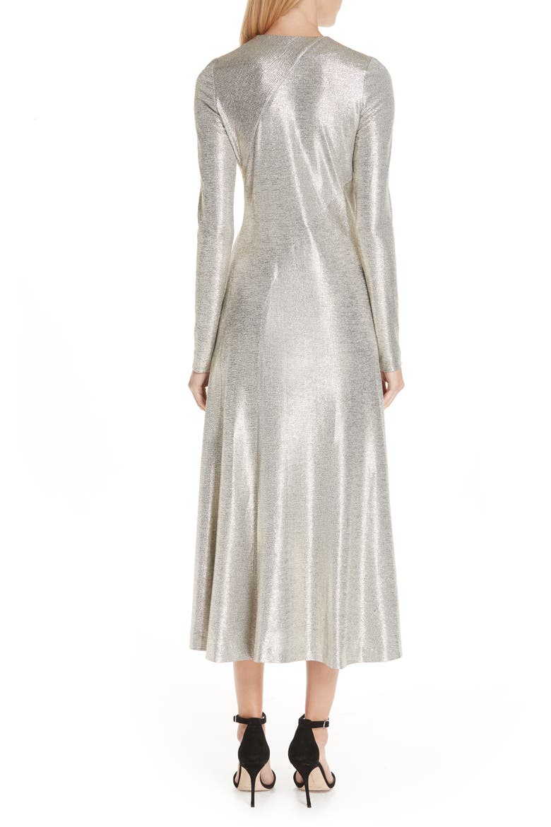 Twist Detail Metallic Dress, Alternate, color, PLATINUM