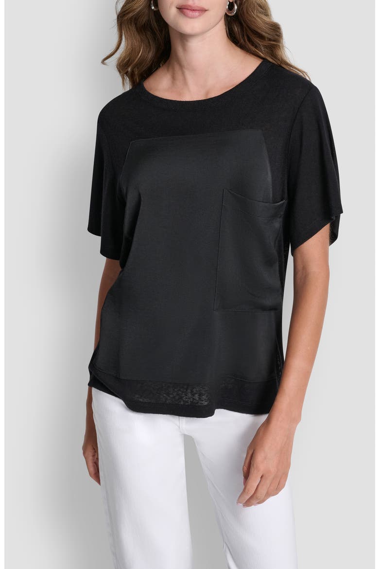 Mixed Media Satin Top, Main, color, BLACK