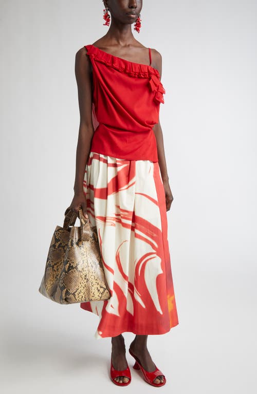 Dries Van Noten Asymmetric Ruffle Stretch Silk Wrap Top In Red