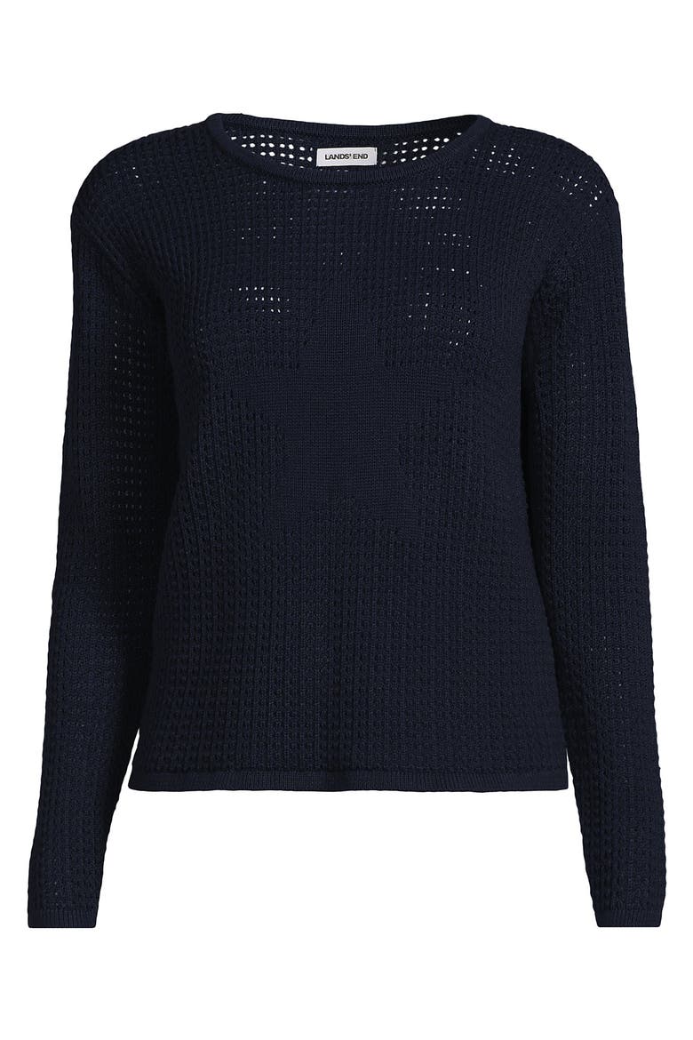 Cotton Viscose Mesh Jacquard Crew Neck Sweater, Alternate, color, Radiant Navy