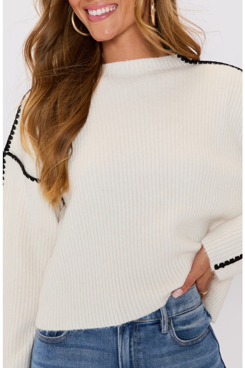 Terra Contrast Stitch Sweater, Alternate, color, CREAM BLACK