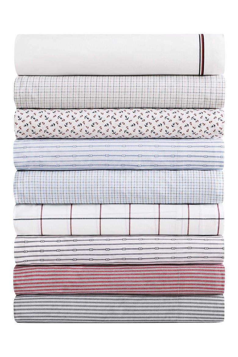 Atlantic Anchors Cotton Percale Sheet Set, Alternate, color, RED