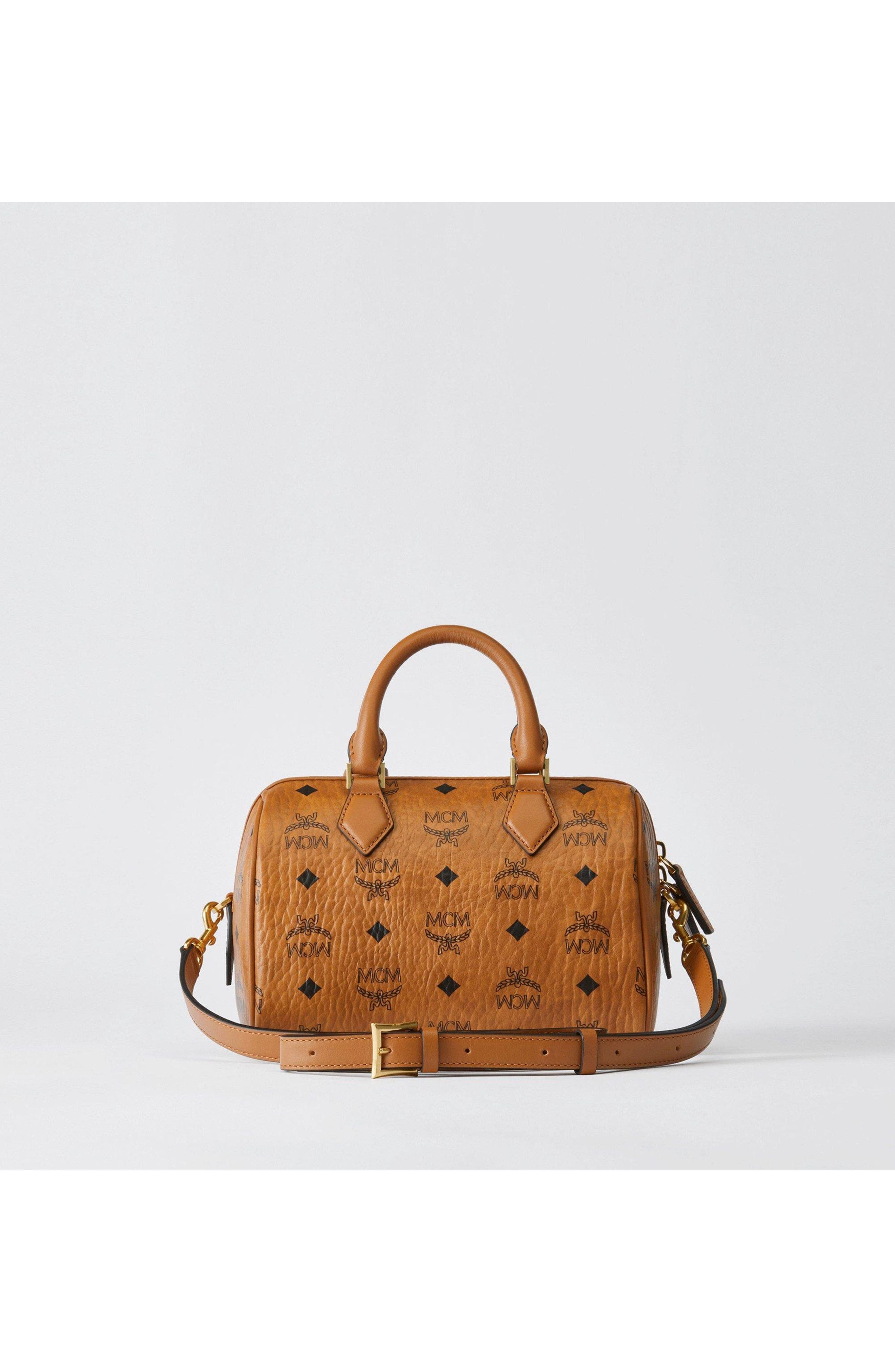 Small Ella Boston Bag In Visetos, Alternate, color, Cognac