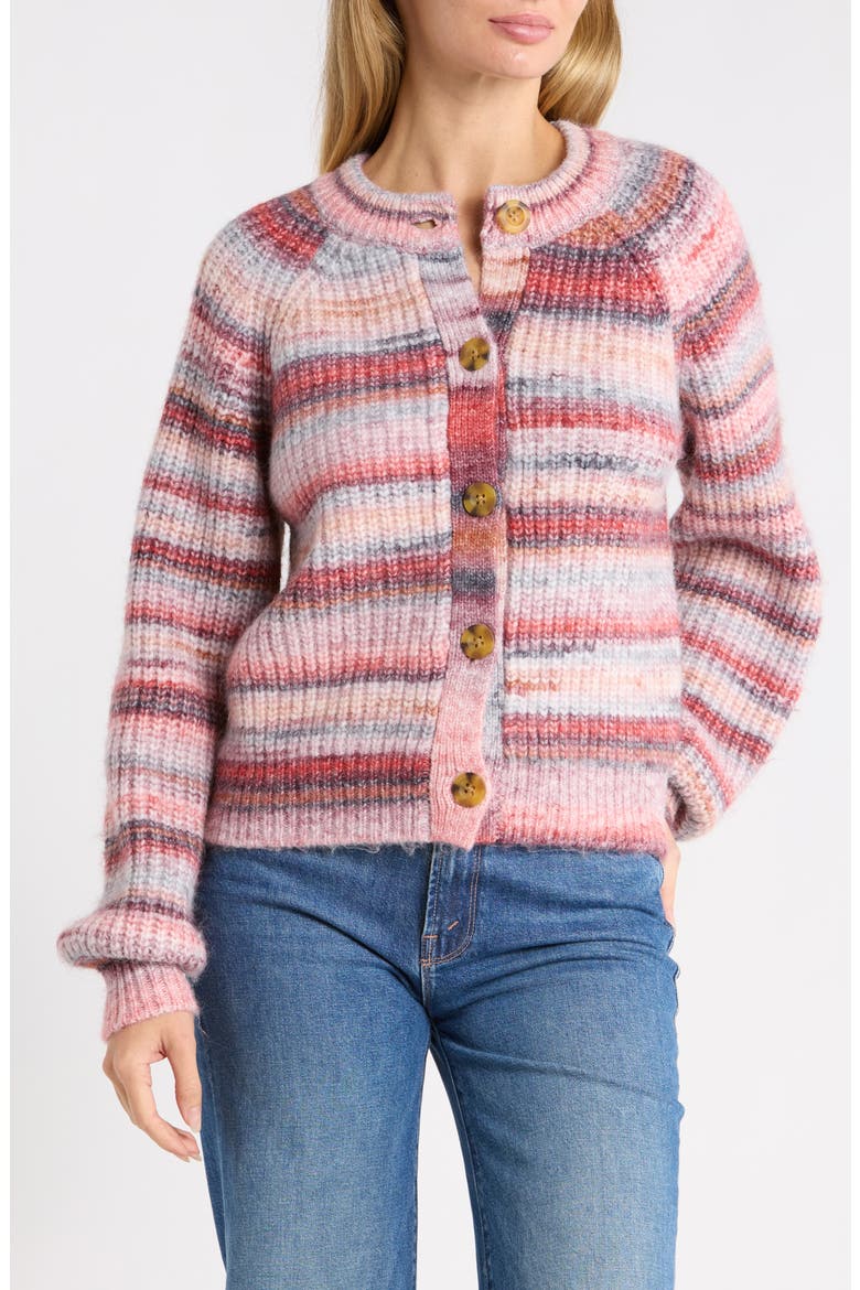 Relaxed Spacedye Cardigan, Main, color, BURGUNDY MULTI SYD STRIPE