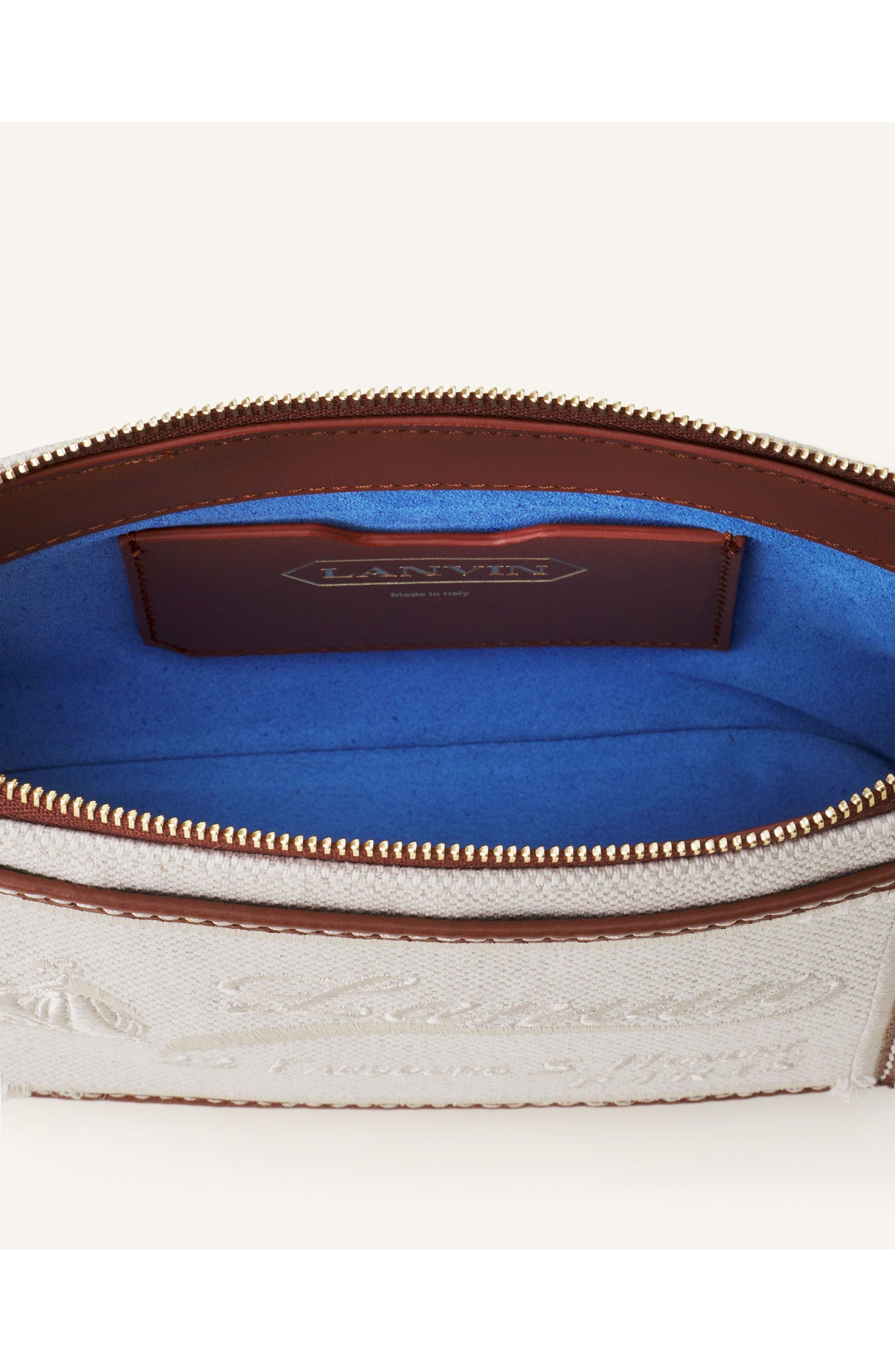 Lanvin Compagnon Small Zipped Sholder Bag In Canvas, Alternate, color, Ecru/Cognac