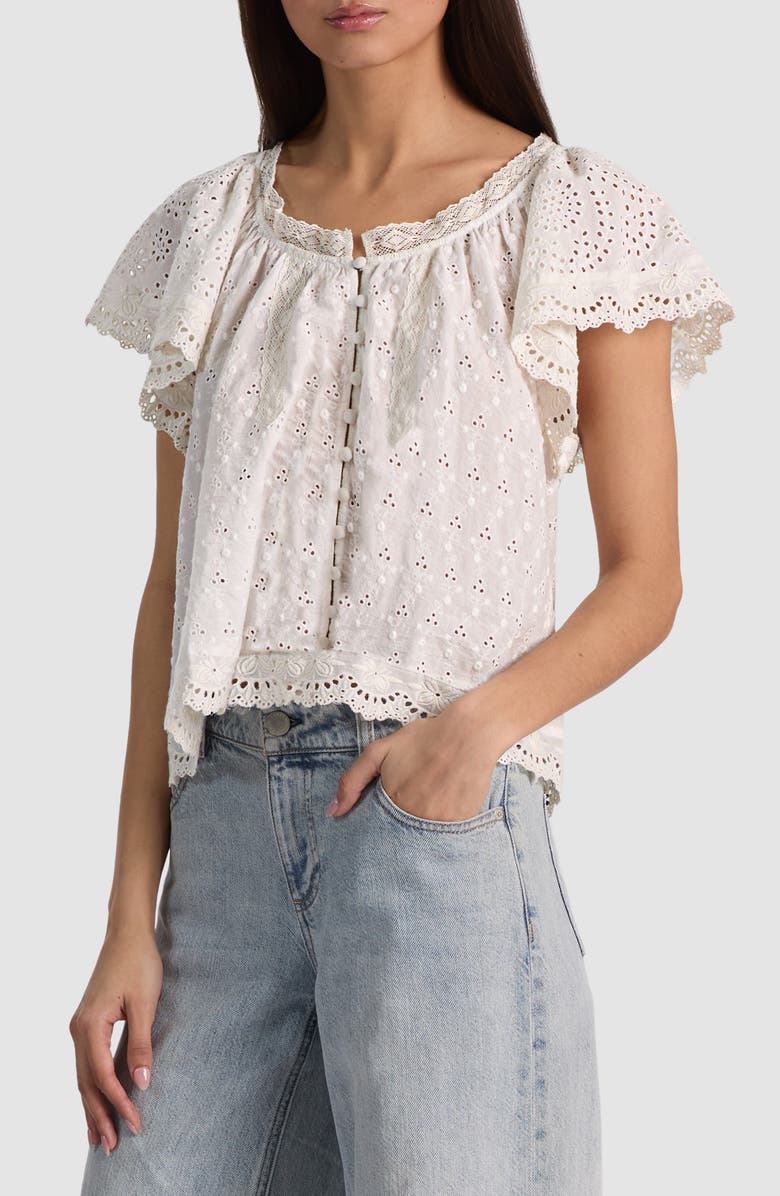 Alice + Olivia Odette Eyelet Lace Top, Alternate, color, Off White