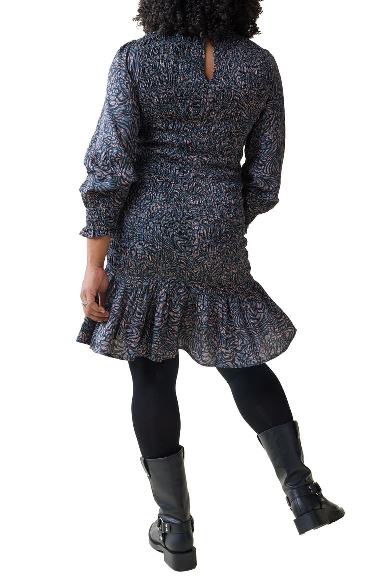 Smocked Occasion Bracelet Sleeve Sateen Maternity Dress, Alternate, color, BLUE/ TAN ANIMAL FLORAL