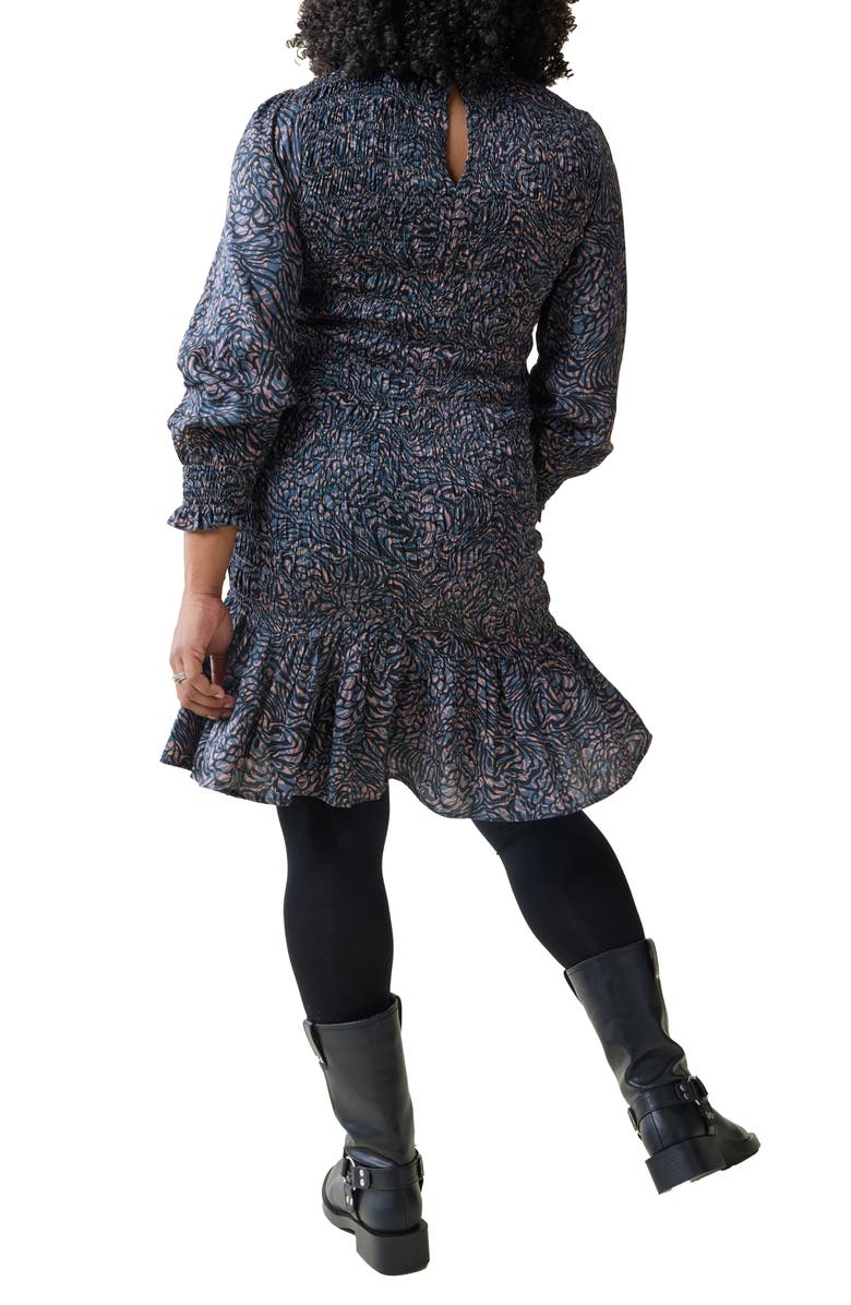 Ingrid & Isabel<sup>®</sup> Smocked Occasion Bracelet Sleeve Sateen Maternity Dress, Alternate, color, Blue/ Tan Animal Floral