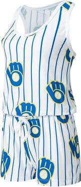 CONCEPTS SPORT Women's Concepts Sport White Milwaukee Brewers Reel Pinstripe Knit Romper