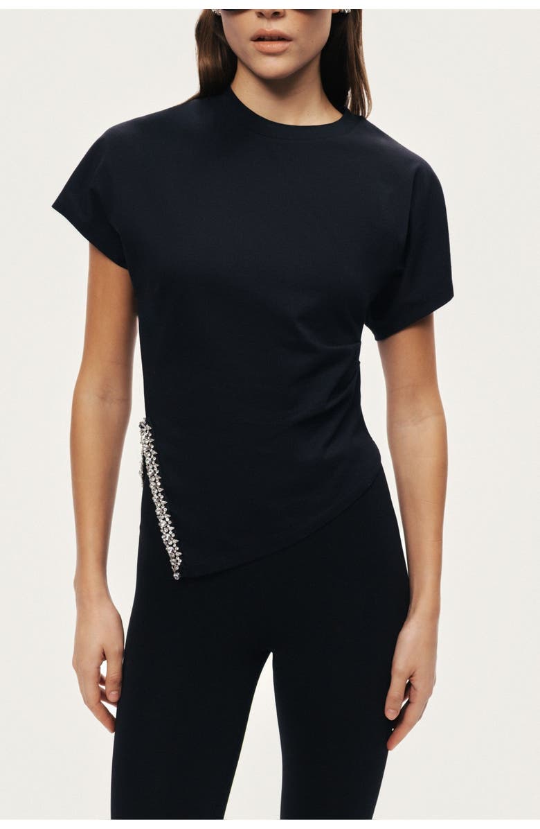 Nocturne Embellished Asymmetric T-Shirt, Main, color, Black