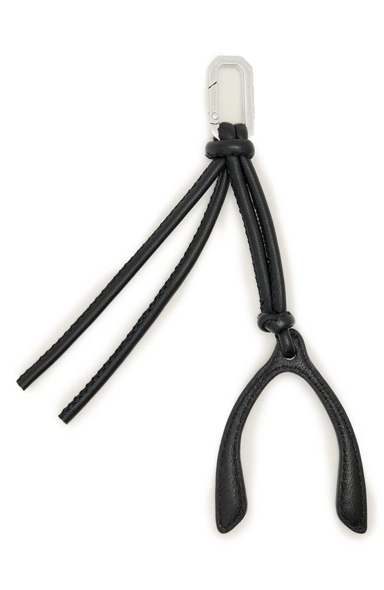 Leather Wisbone Key Ring, Main, color, BLACK