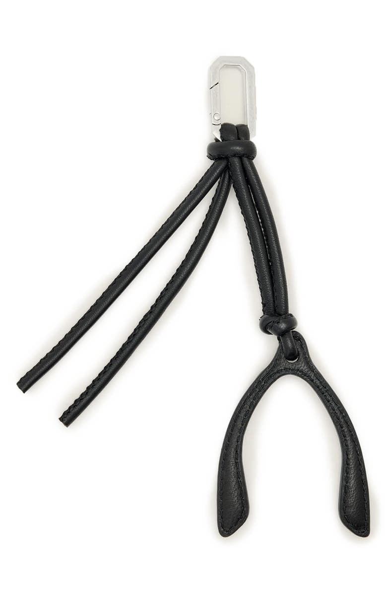 AllSaints Leather Wisbone Key Ring, Main, color, Black