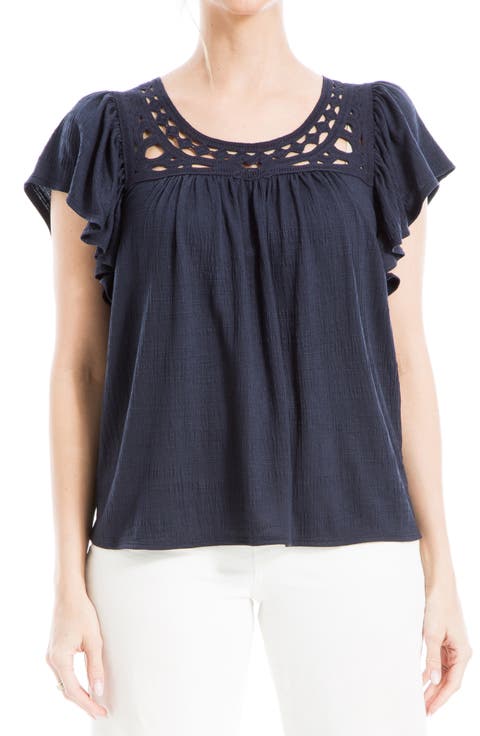 Max Studio Womens Textured Shoulder Tie Casual Top Black L